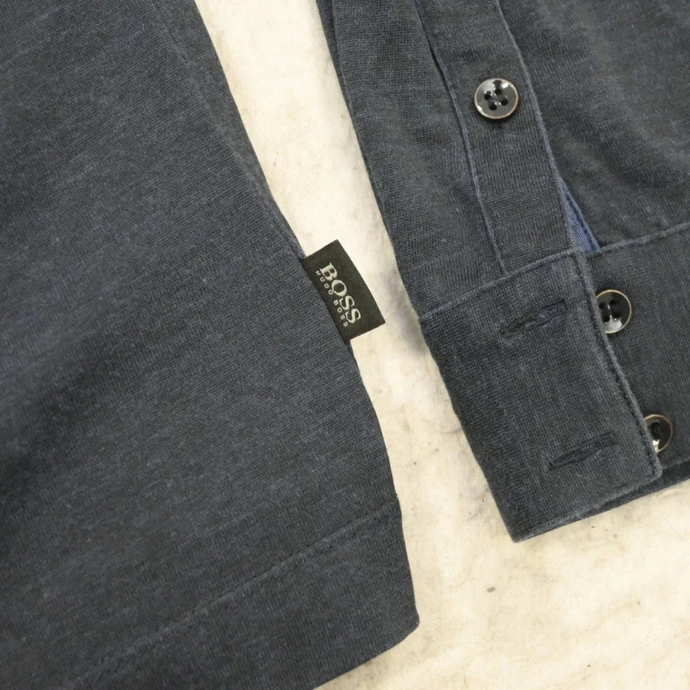 Hugo Boss Button Up Mens XL Slim Fit Dark Blue Elbow Patch Cotton Shirt